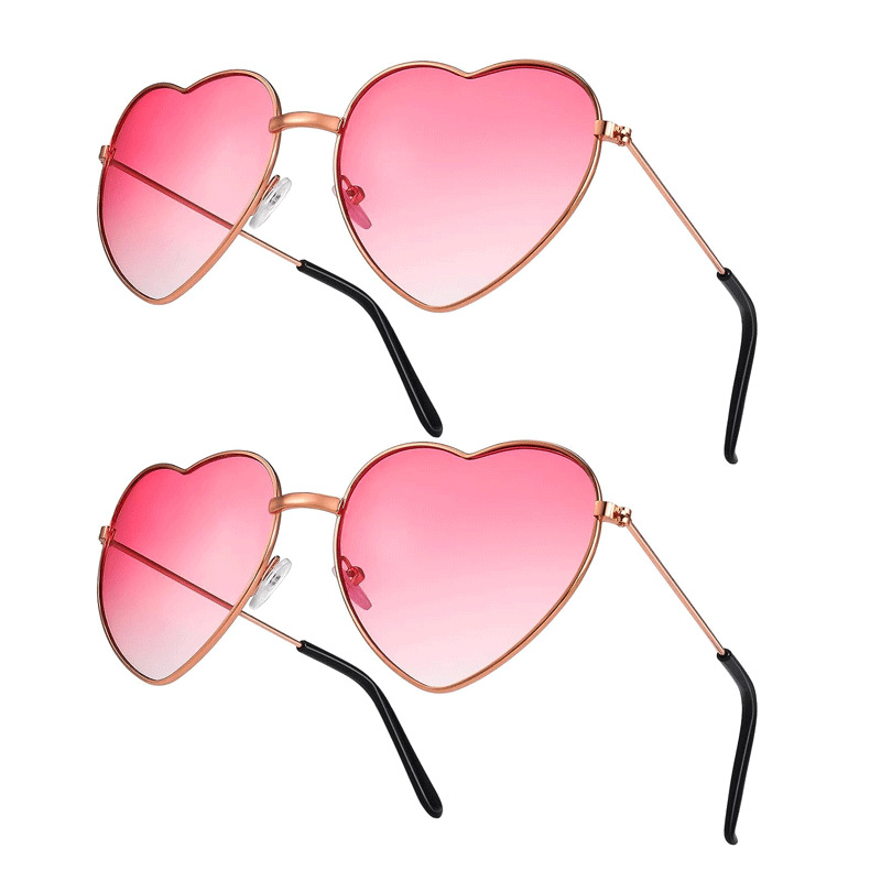 Street Fashion Photo - Best-selling metal heart-shaped sunglasses, pink heart-shaped
