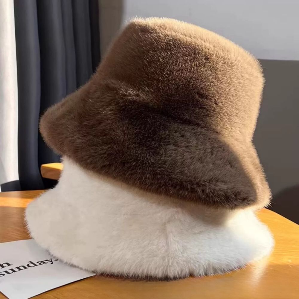 Bucket Hat Embroidered - Fluffy Fur Fisherman Hat For Women