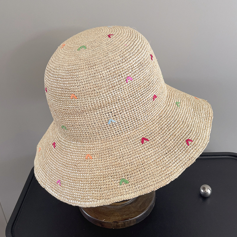 Women Embroidery Heart Raffia  - مراجعة Bucket Hat Embroidered وسعره