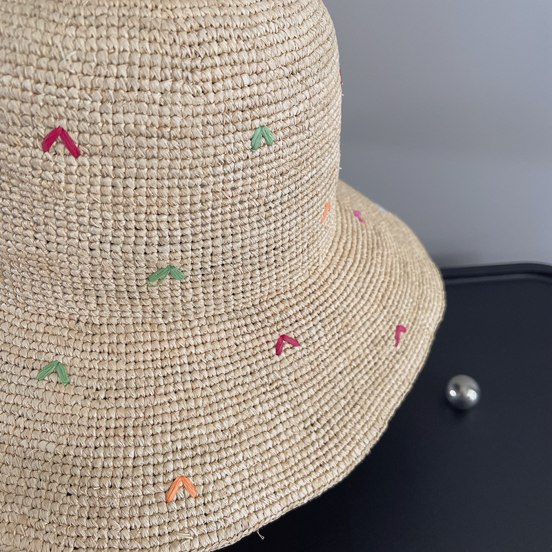Women Embroidery Heart Raffia  - مراجعة Bucket Hat Embroidered وسعره