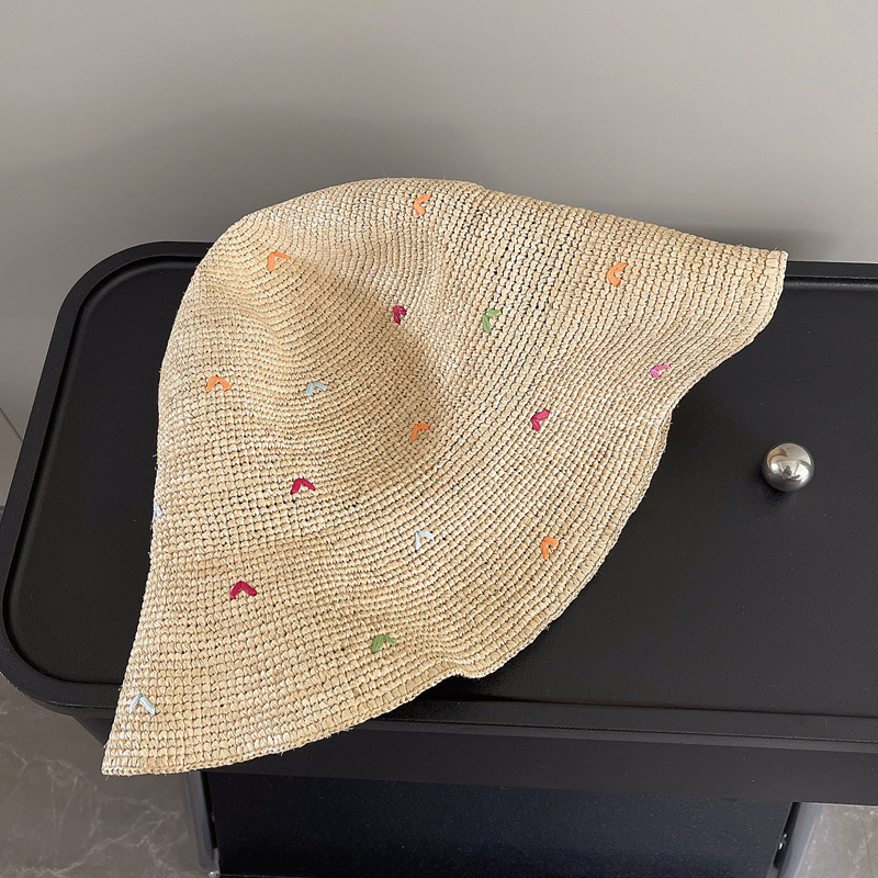 Women Embroidery Heart Raffia  - مراجعة Bucket Hat Embroidered وسعره