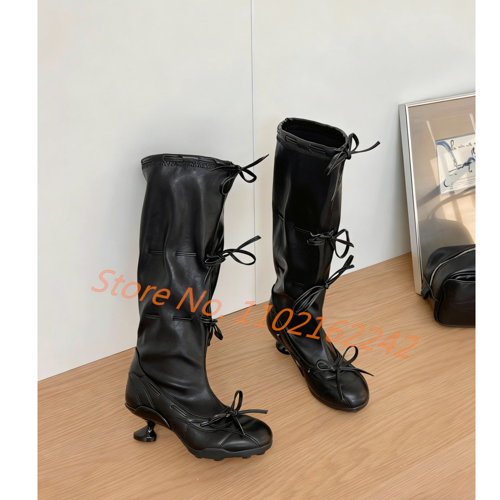 Bow-Tie Ballet Knee-High Boots - مراجعة Street Fashion Runway وسعره