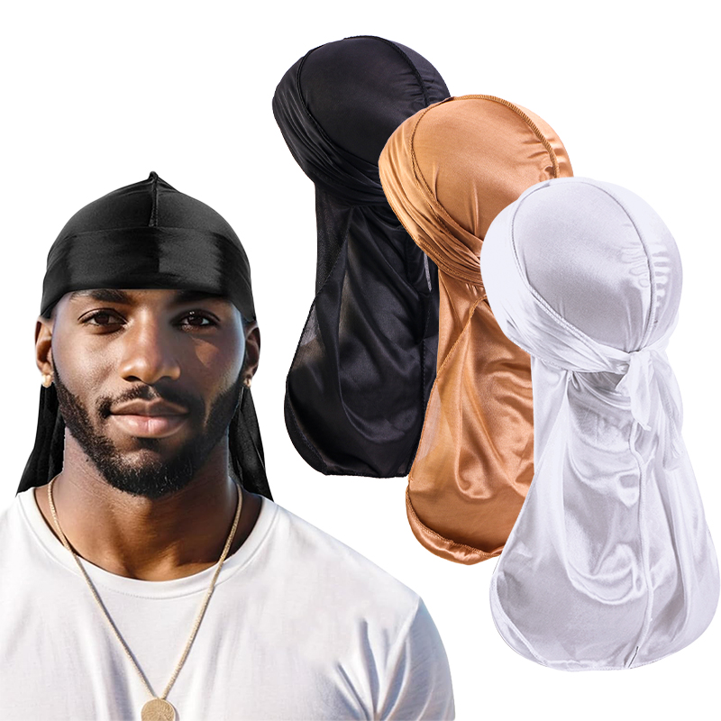 3PCS/LOT Long Durag Silk Satin - مراجعة Street Fashion Hats وسعره