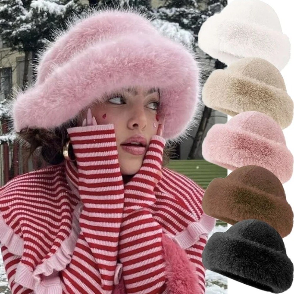 New Fluffy Fur Winter Hat Soli - مراجعة Bucket Hat Embroidered وسعره