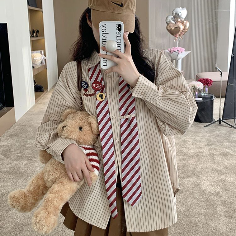 Striped Shirts Women Baggy Pre - مراجعة Street Fashion In Japanese وسعره