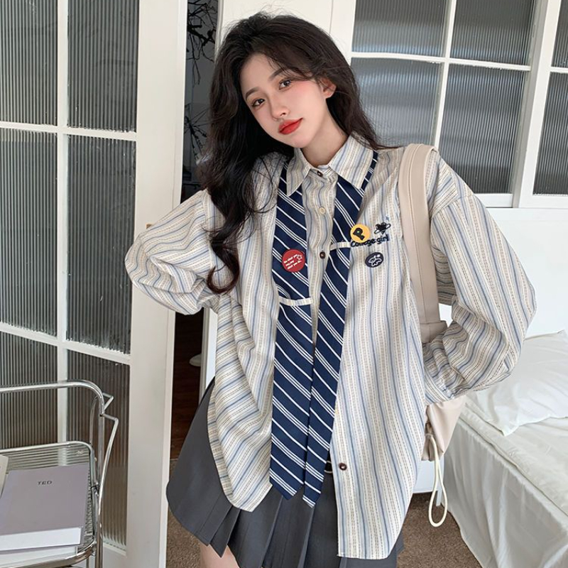 Striped Shirts Women Baggy Pre - مراجعة Street Fashion In Japanese وسعره