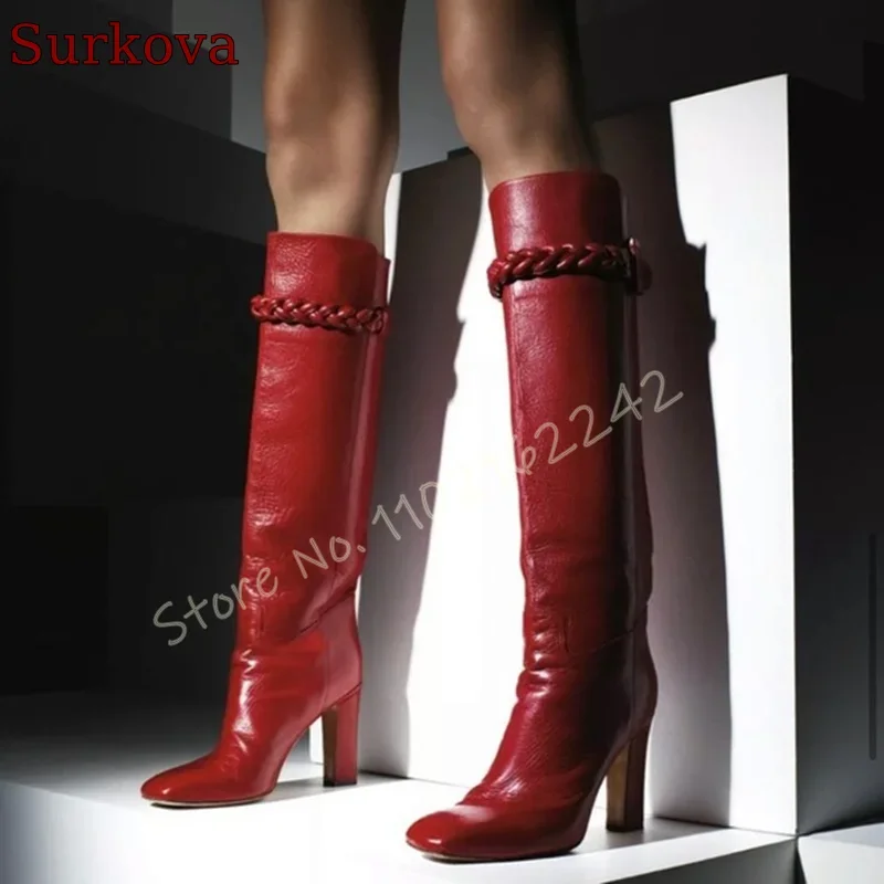 Red Matte Braided High Boots R - مراجعة Street Fashion Runway وسعره