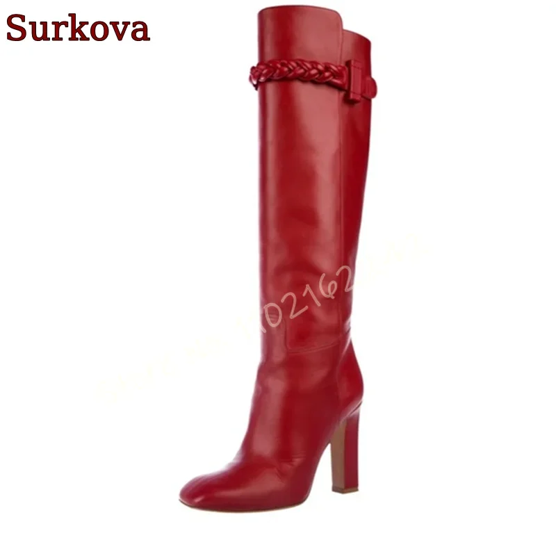 Red Matte Braided High Boots R - مراجعة Street Fashion Runway وسعره
