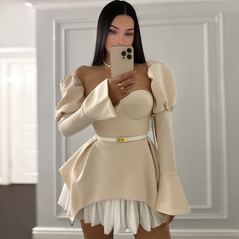 Bubble Sleeve Slim Patchwork S - مراجعة Guangzhou Street Fashion وسعره