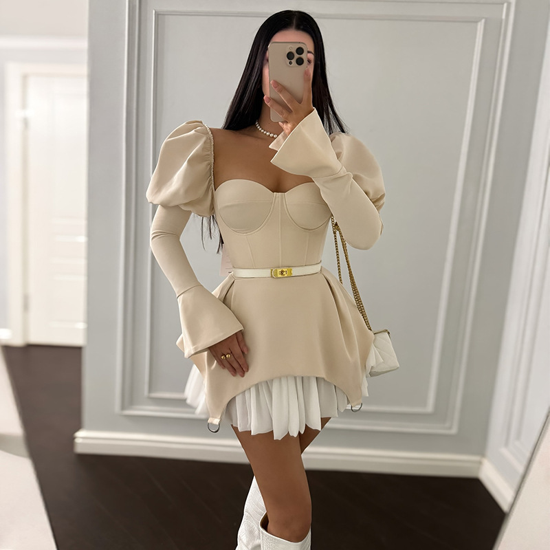 Bubble Sleeve Slim Patchwork S - مراجعة Guangzhou Street Fashion وسعره