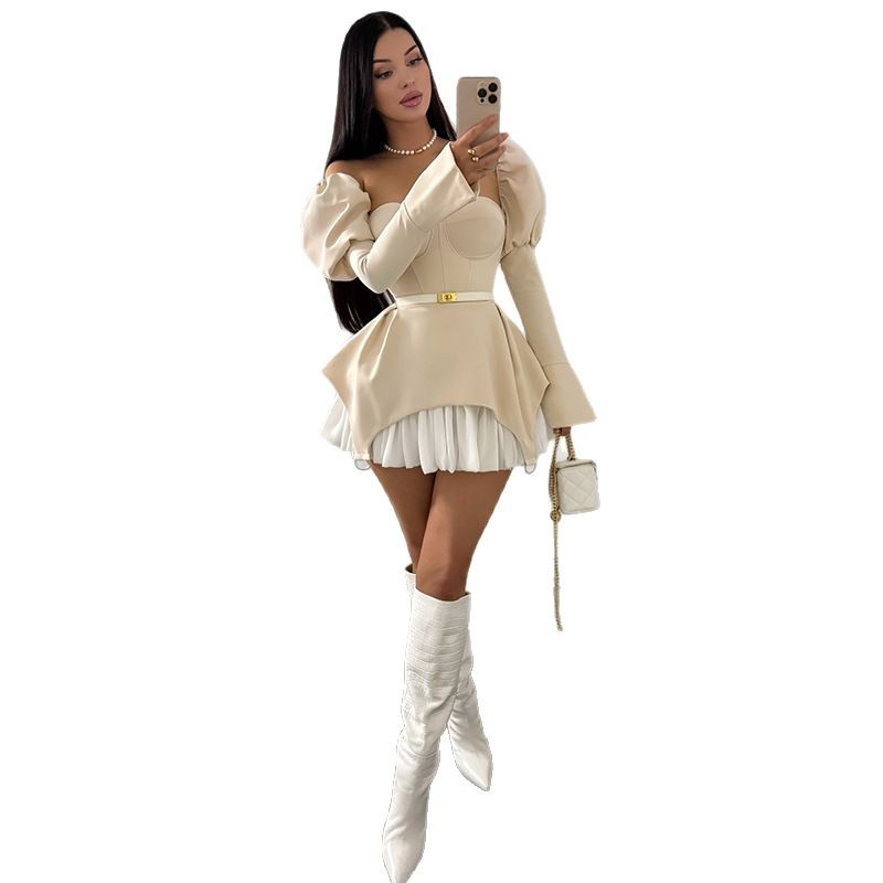 Bubble Sleeve Slim Patchwork S - مراجعة Guangzhou Street Fashion وسعره
